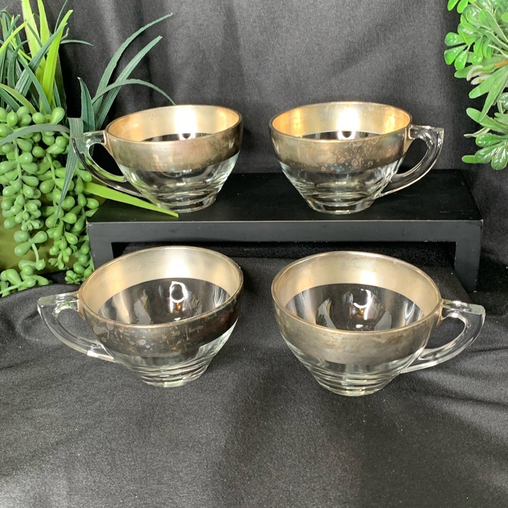 Set of 4 vintage Silver Band flat tea cups by Dorothy Thorpe